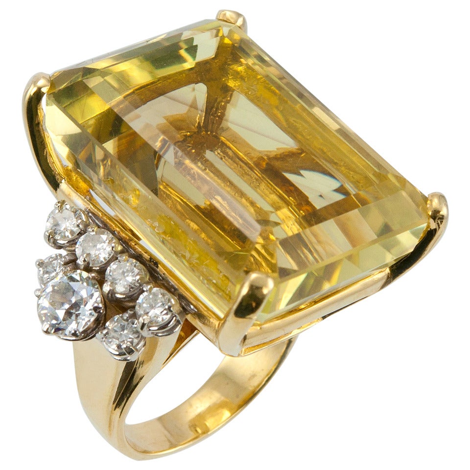 Citrine Diamond Gold Cocktail Ring