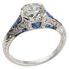Art Deco 1.40 Carat Diamond Sapphire Platinum Engagement Ring