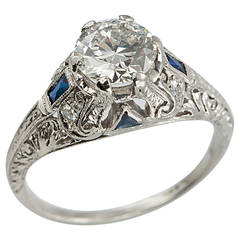 Art Deco 1.04 Carat Diamond Sapphire Platinum Ring 11