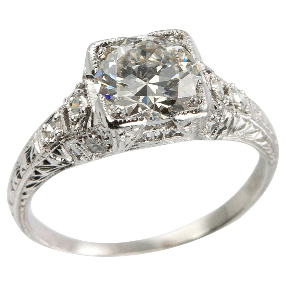 1.52 Carat Edwardian Diamond Platinum Engagement Ring circa 1915 For Sale