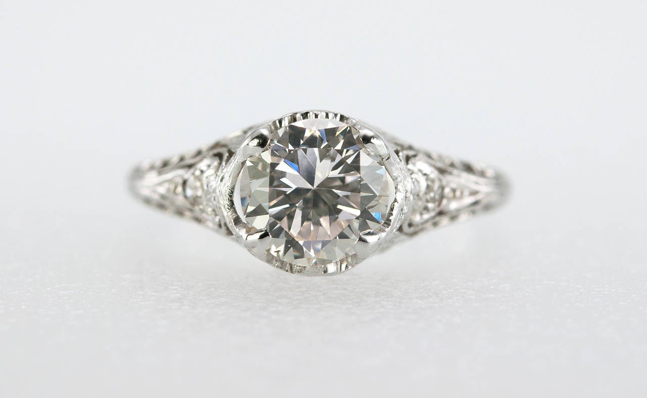 1.09 Carat Edwardian Diamond Platinum Engagement Ring circa 1915 In Excellent Condition In Los Angeles, CA