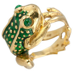 Boris LeBeau Enamel Gold Frog Ring