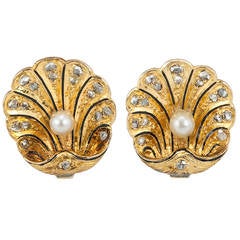 Victorian Gold Shell Earrings with Rose Cut Diamonds