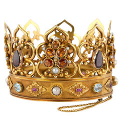 Antique Victorian Gemstone Gold Crown Bangle Bracelet