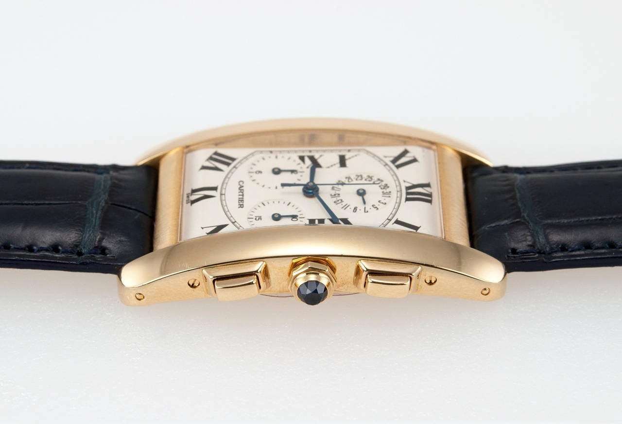 Cartier Yellow Gold Tank Americaine Chronograph Wristwatch In Excellent Condition In Los Angeles, CA