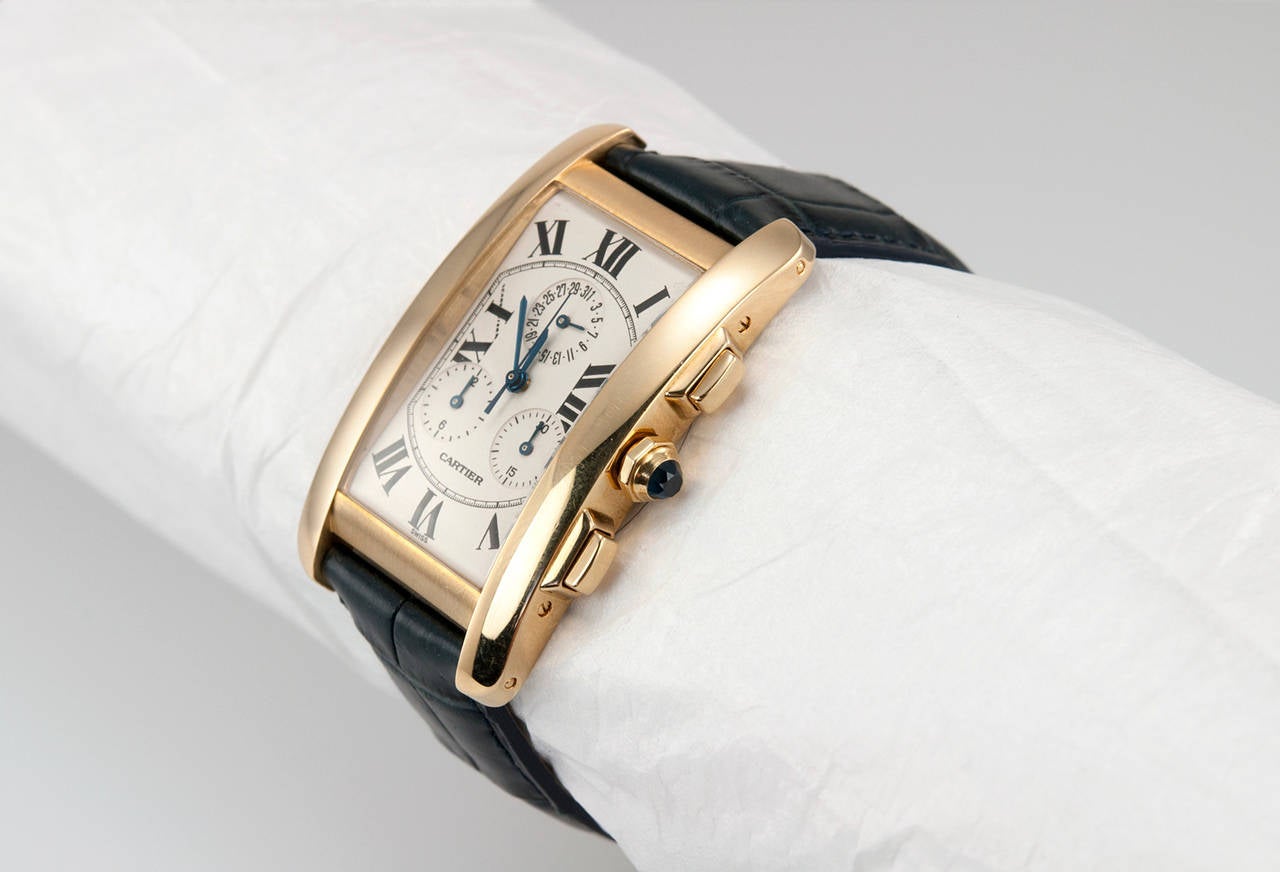 Cartier Yellow Gold Tank Americaine Chronograph Wristwatch 1