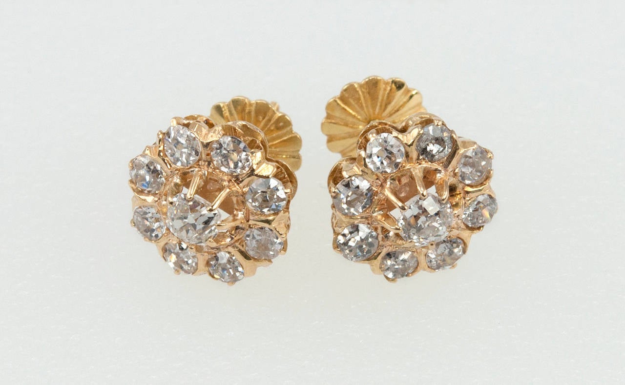 Women's Victorian Diamond Gold Cluster Earrings