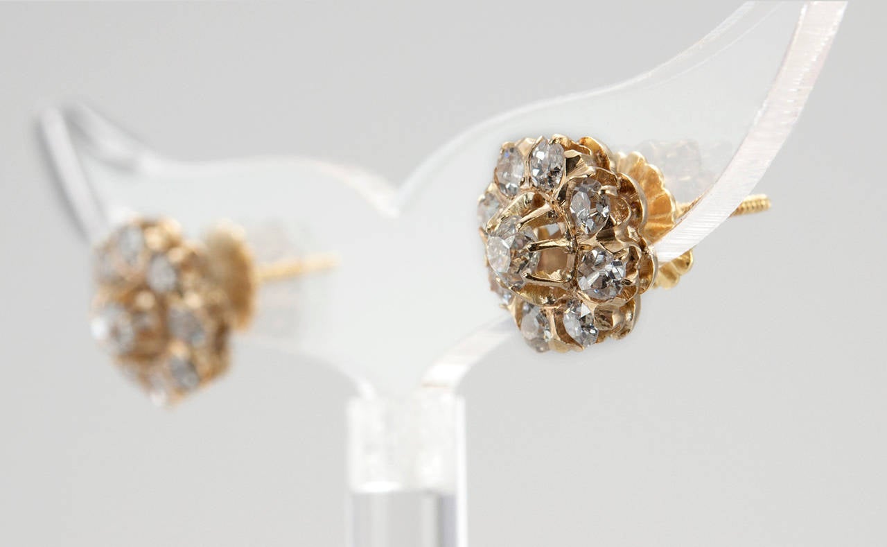 Victorian Diamond Gold Cluster Earrings 2