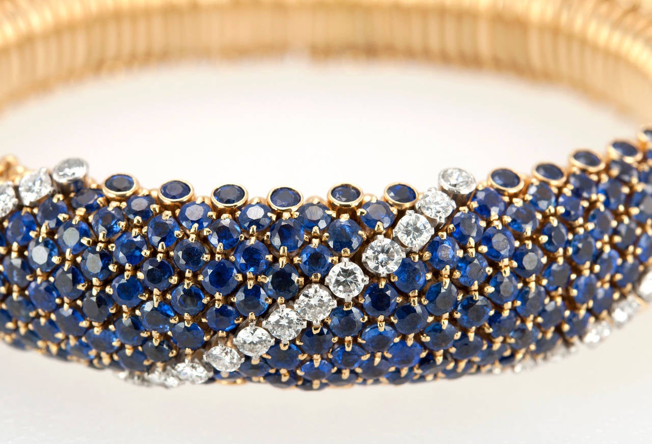 Van Cleef & Arpels Flexible Sapphire Diamond Gold Platinum Bracelet 1