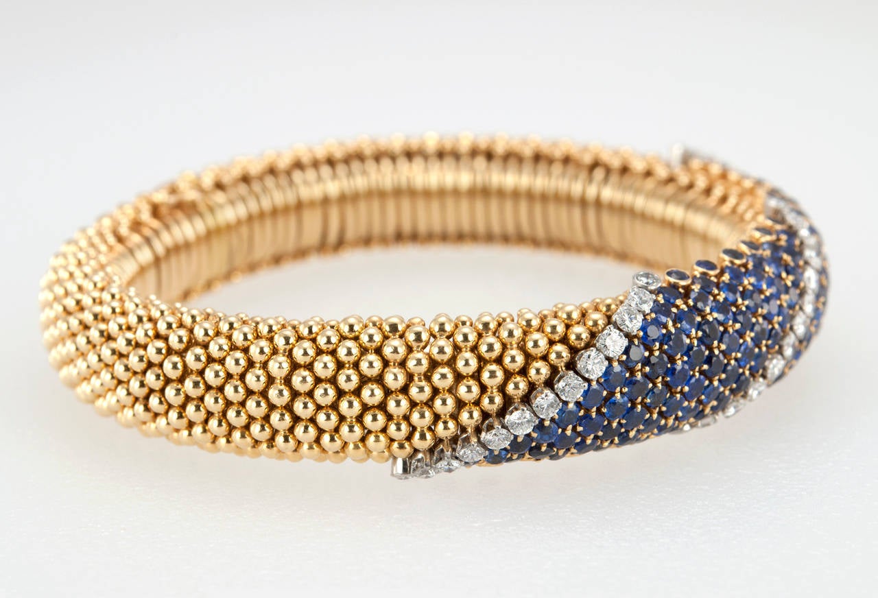 Women's Van Cleef & Arpels Flexible Sapphire Diamond Gold Platinum Bracelet