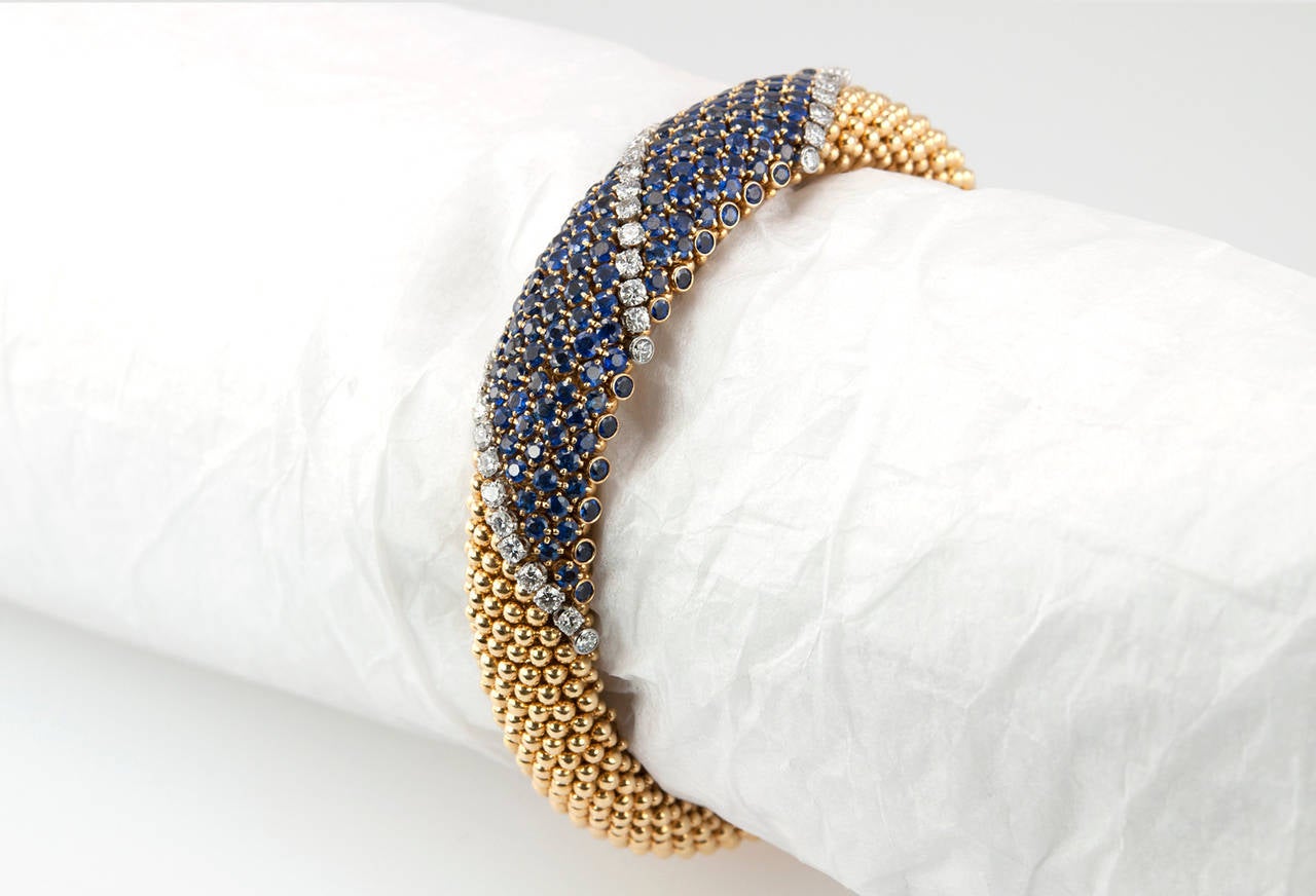 Van Cleef & Arpels Flexible Sapphire Diamond Gold Platinum Bracelet 2