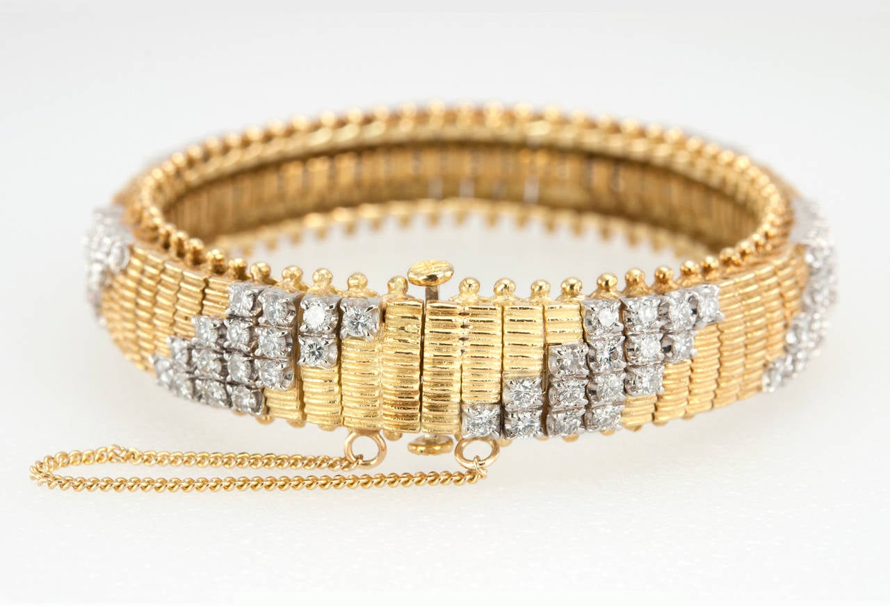 Women's 1960s Flexible Diamond Gold Link Bracelet For Sale