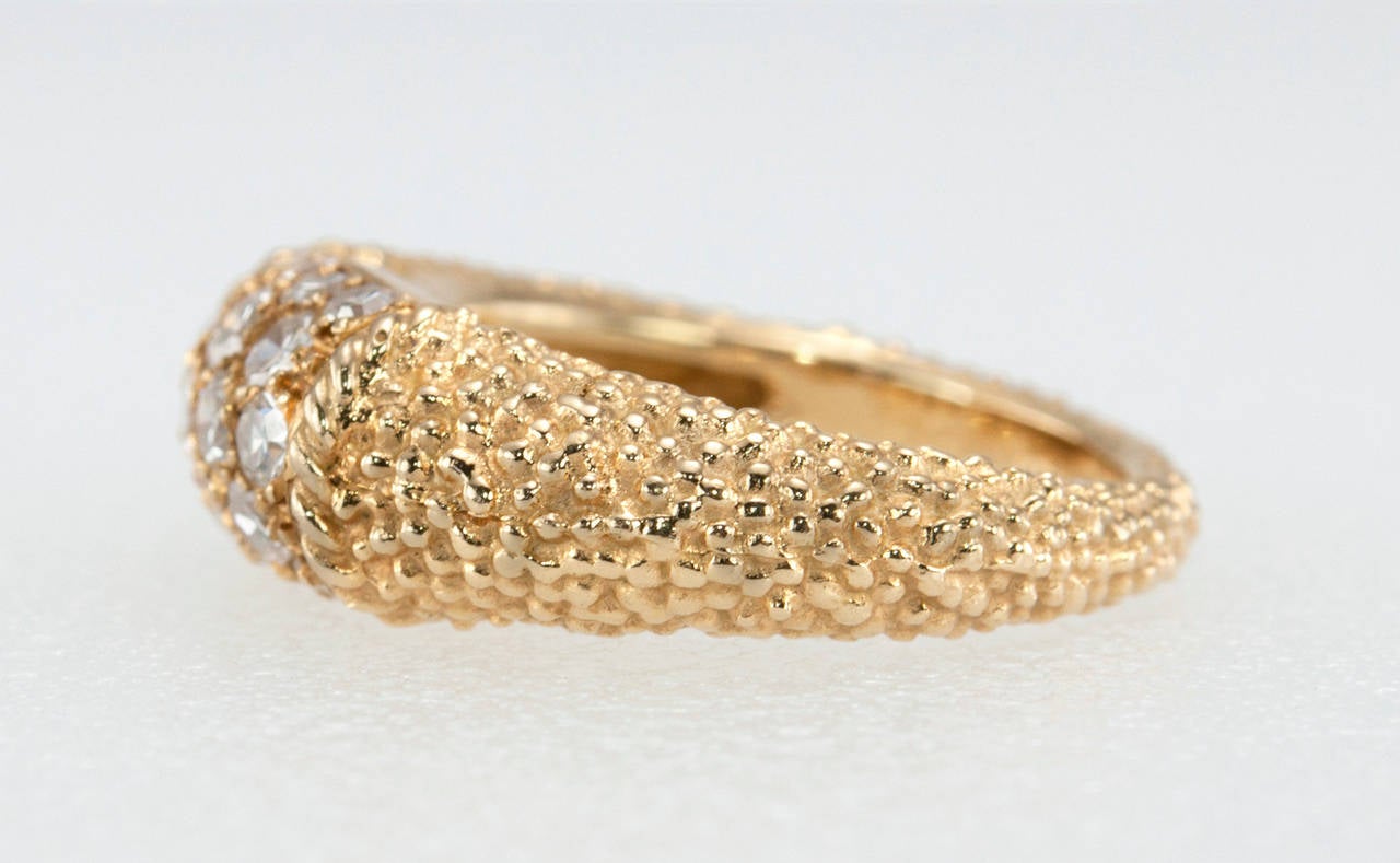 Van Cleef and Arpels Philippine Diamond Textured Gold Ring For Sale at