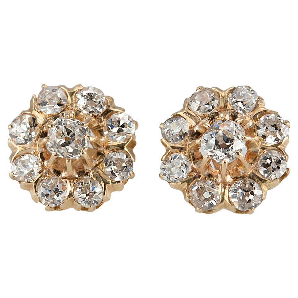 Victorian Diamond Gold Cluster Earrings