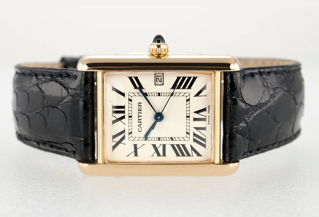 Women's or Men's Cartier Yellow Gold Tank Louis Cartier Large Model Wristwatch Ref W1529756