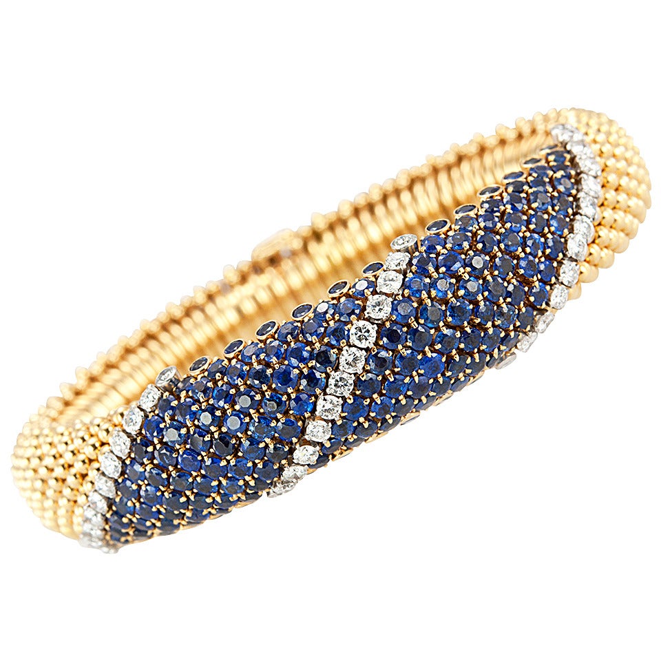 Van Cleef & Arpels Flexible Sapphire Diamond Gold Platinum Bracelet