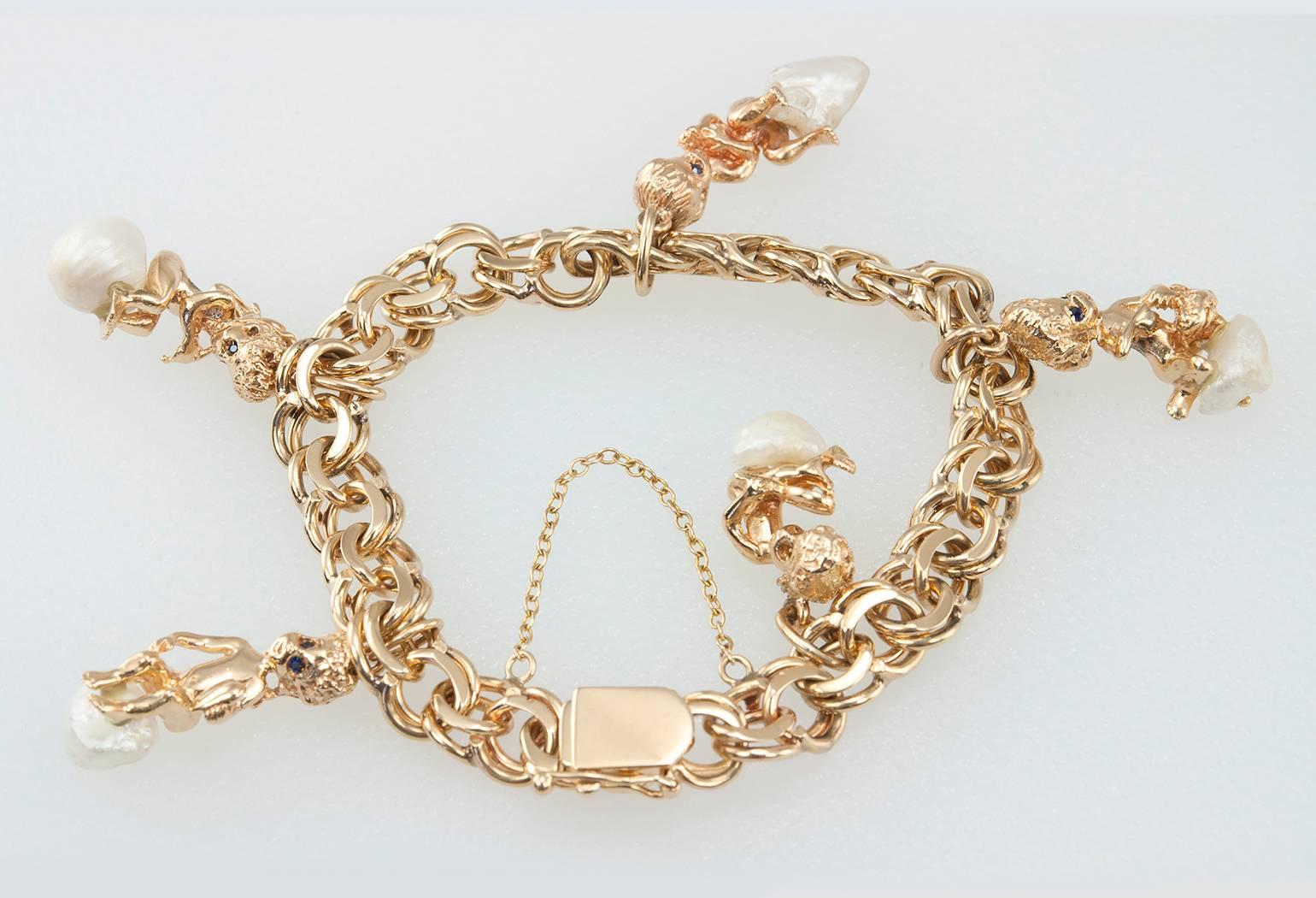 Ruser Pearl Gold Charm Bracelet  1