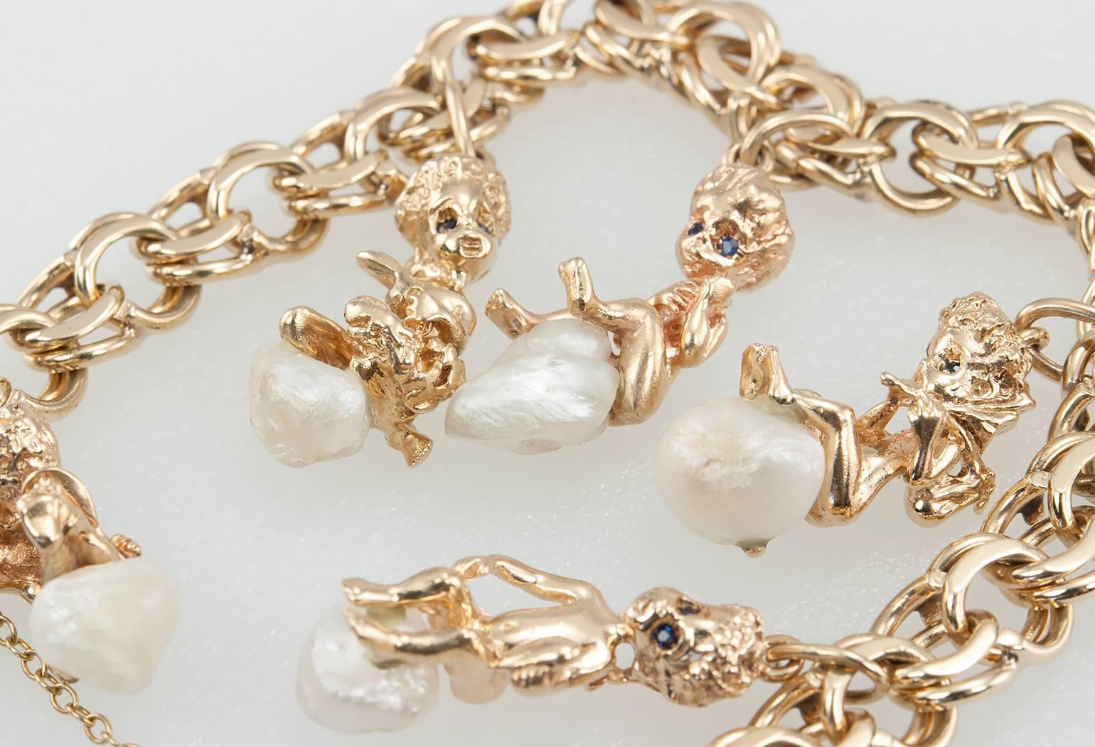 Women's Ruser Pearl Gold Charm Bracelet 