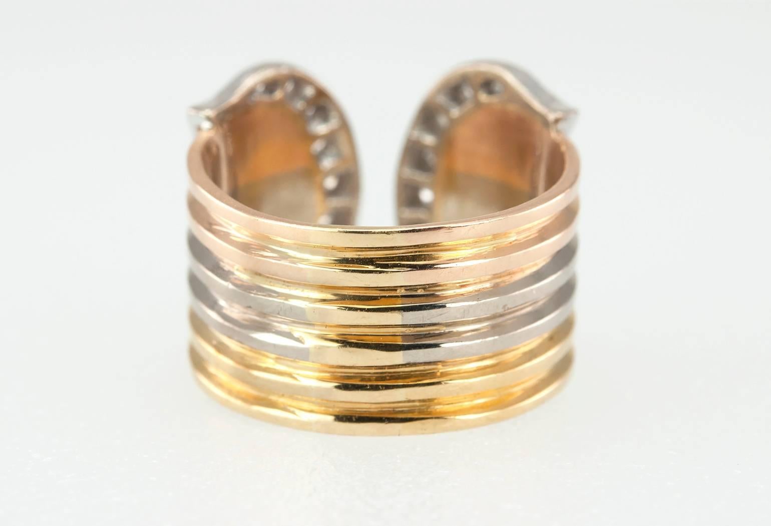 Cartier Diamond Three Color Gold Double C Logo Ring 2