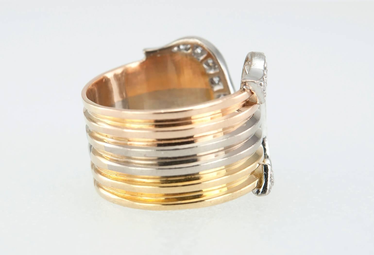 Cartier Diamond Three Color Gold Double C Logo Ring 1