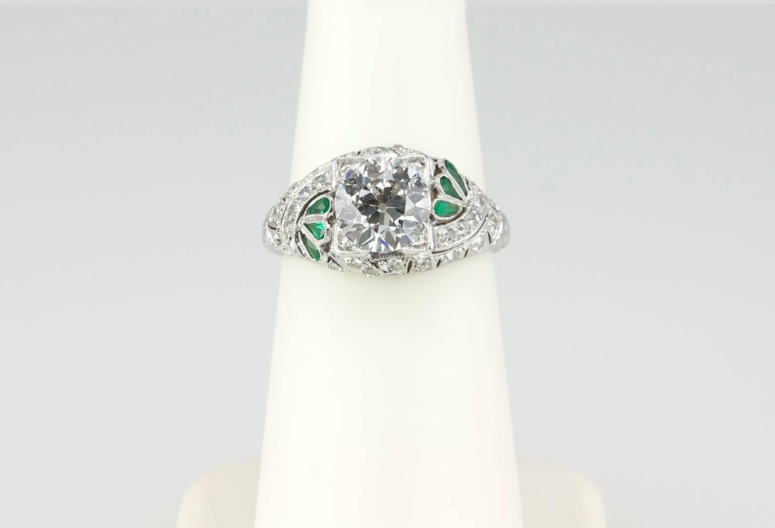 1.56 Carat Art Deco Old European Cut Diamond Platinum Engagement Ring For Sale 2