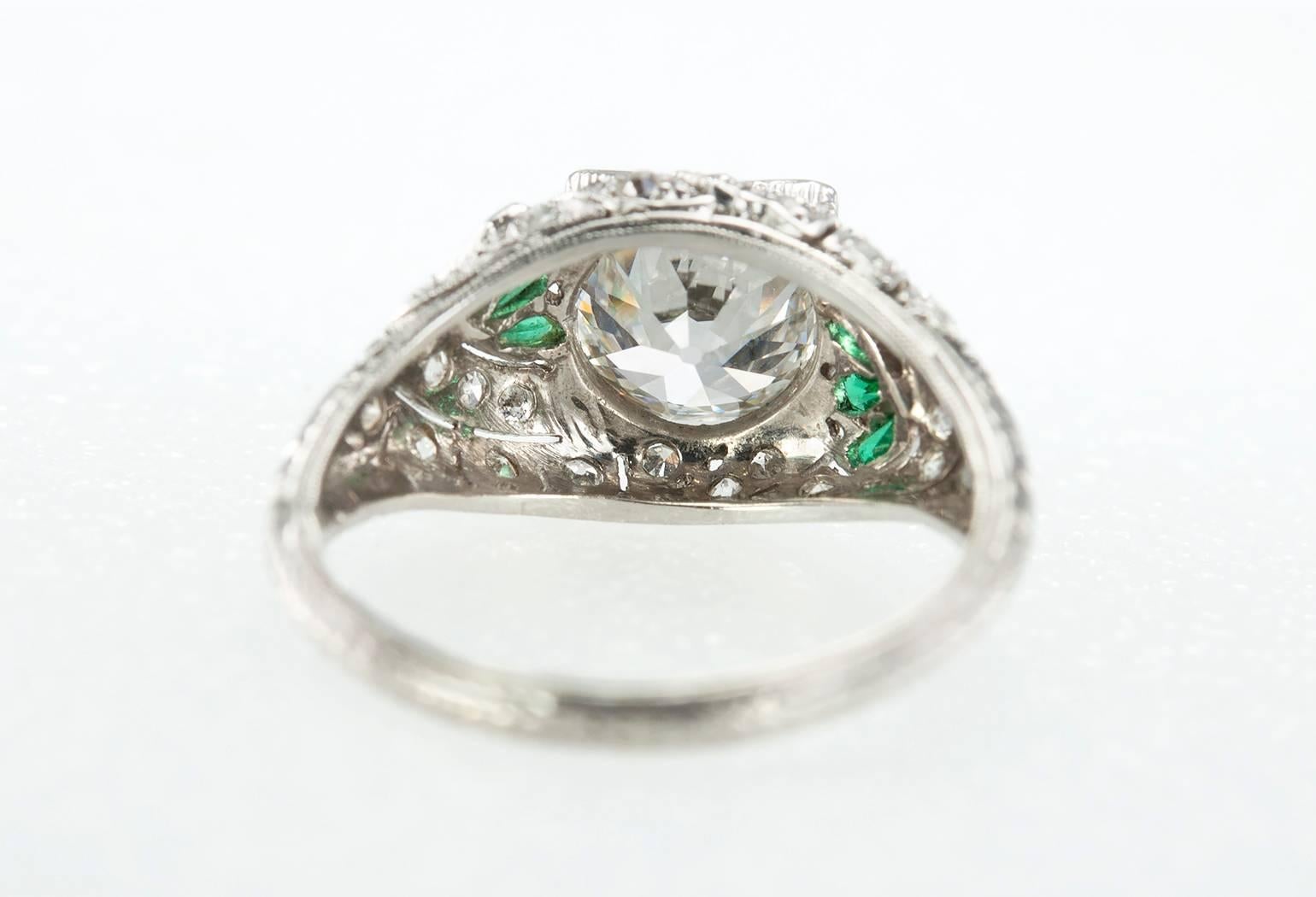 1.56 Carat Art Deco Old European Cut Diamond Platinum Engagement Ring For Sale 5