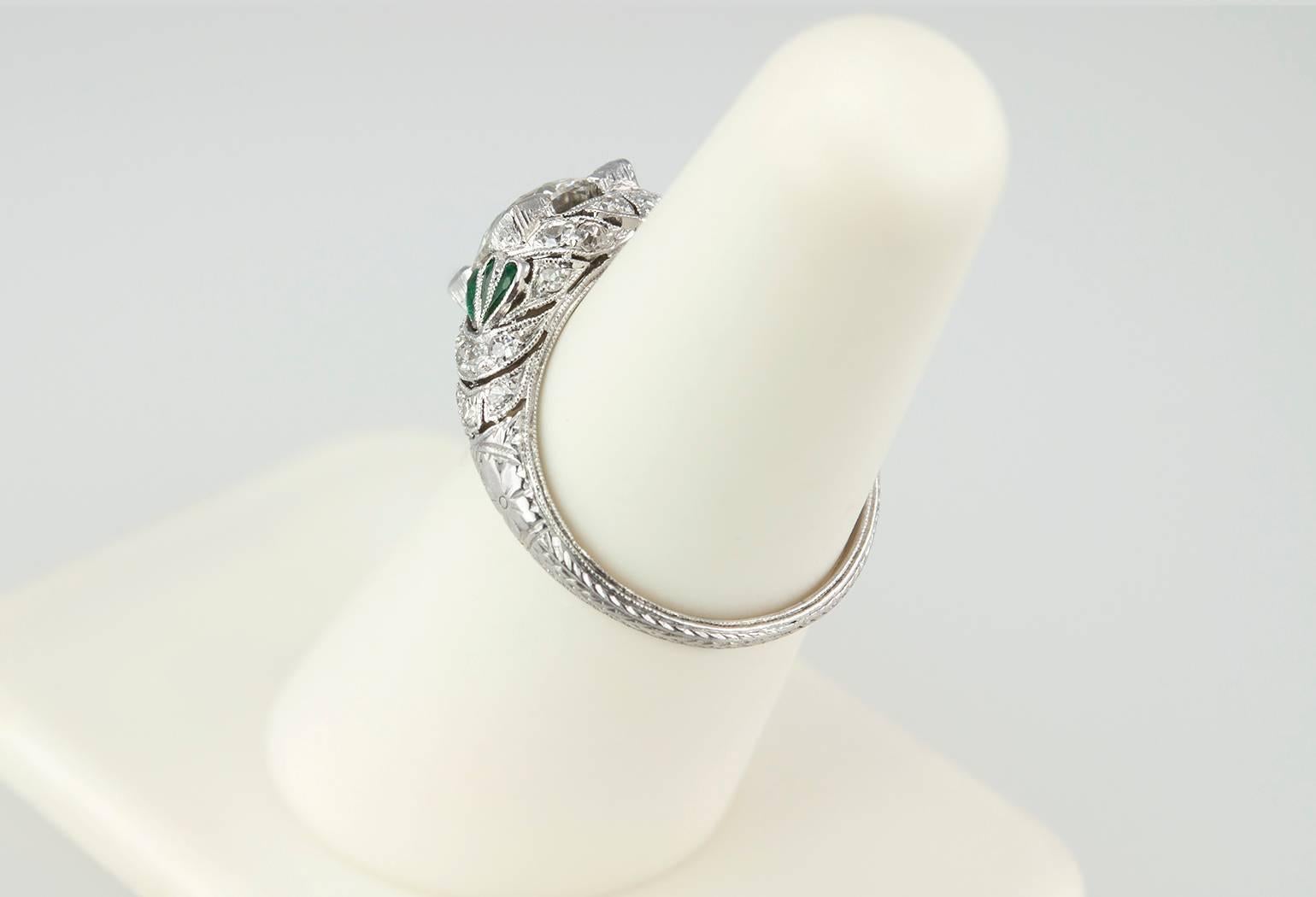1.56 Carat Art Deco Old European Cut Diamond Platinum Engagement Ring For Sale 4
