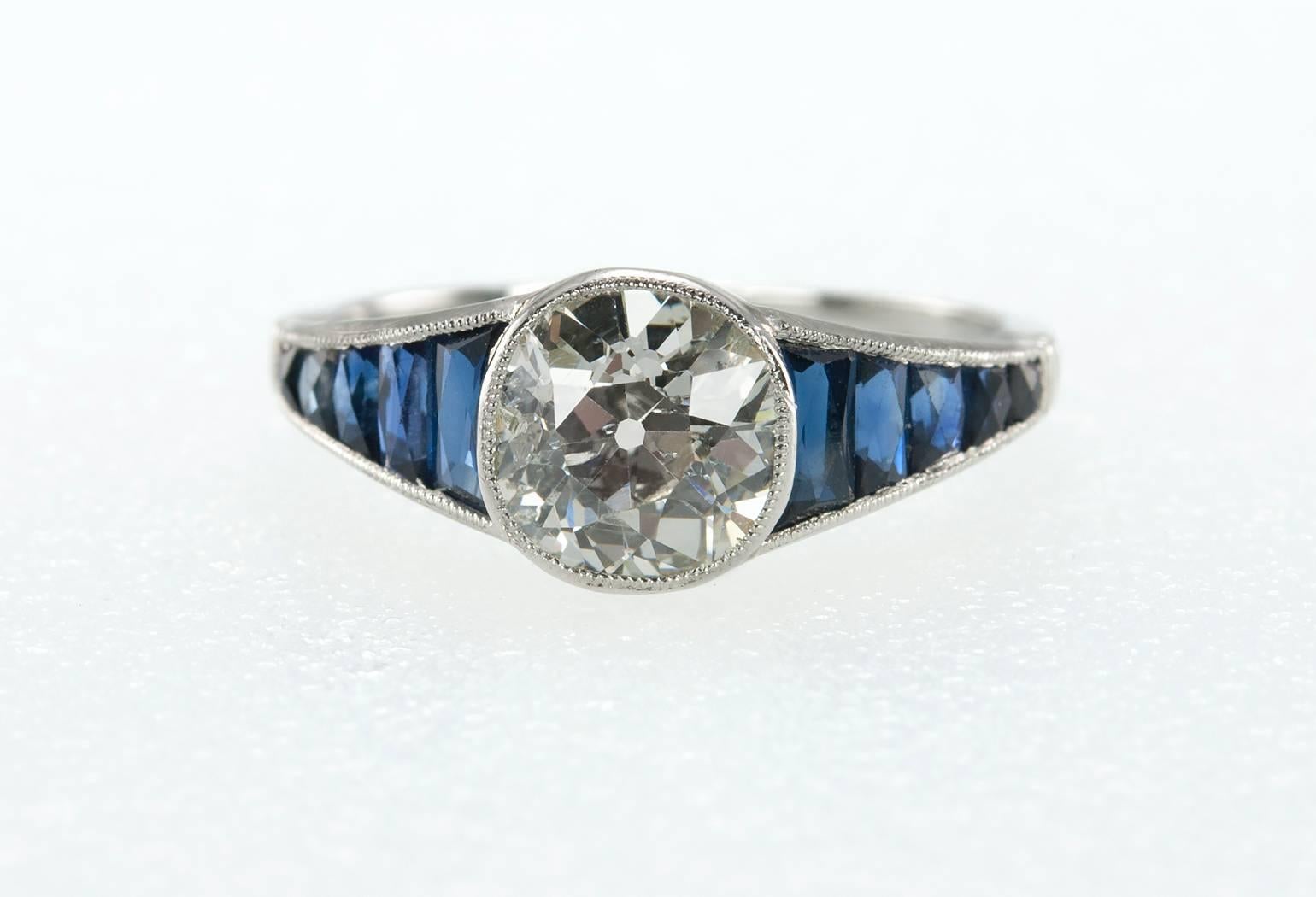 Edwardian 1.65 Carat Sapphire Diamond Platinum Engagement Ring  In Excellent Condition For Sale In Los Angeles, CA