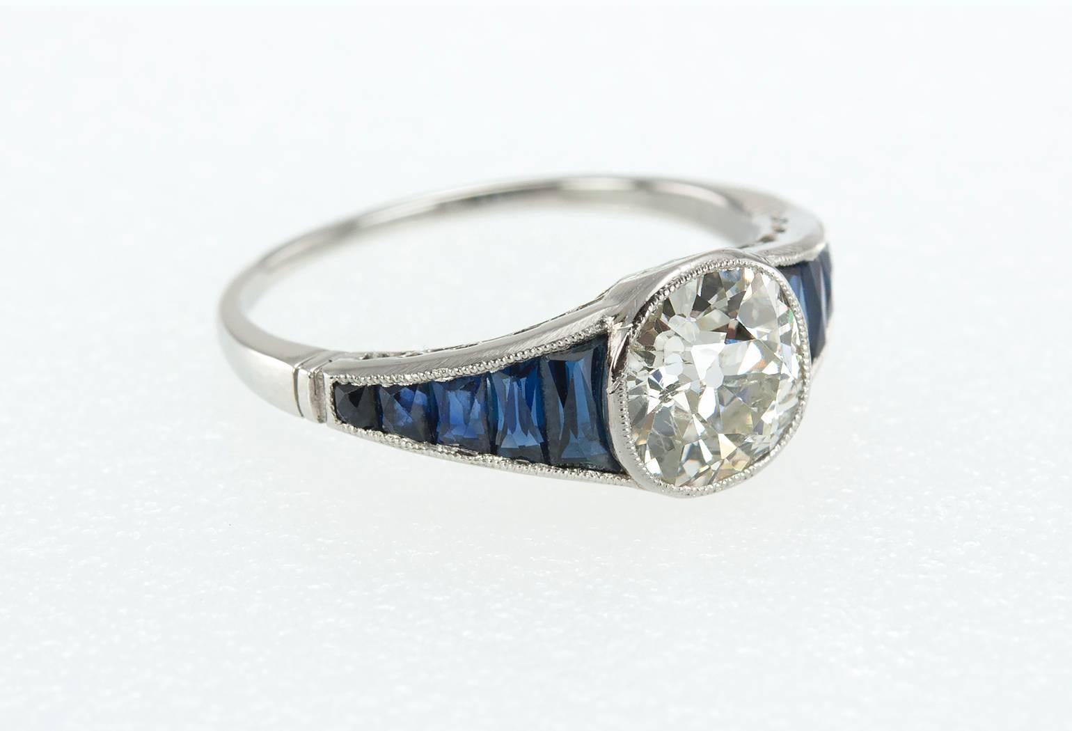 Women's Edwardian 1.65 Carat Sapphire Diamond Platinum Engagement Ring  For Sale