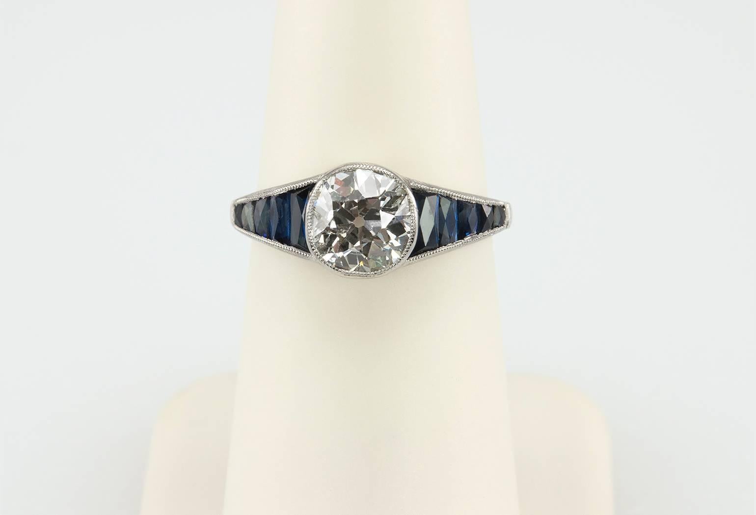 Edwardian 1.65 Carat Sapphire Diamond Platinum Engagement Ring  For Sale 2