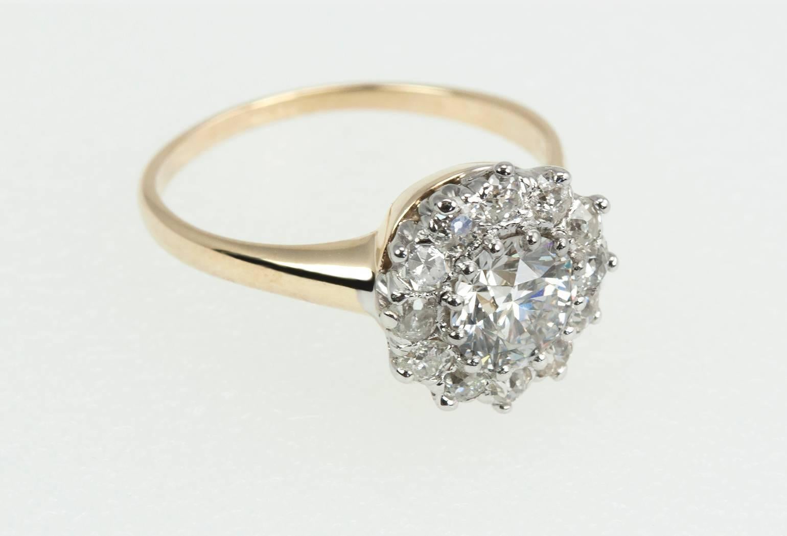 Women's Antique Diamond Gold Platinum Cluster Ring