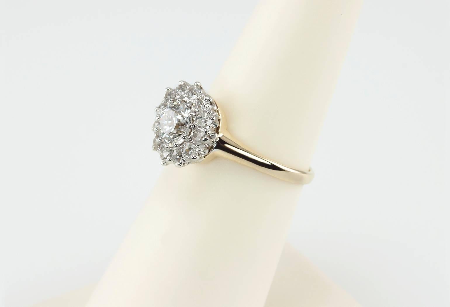 Antique Diamond Gold Platinum Cluster Ring 2