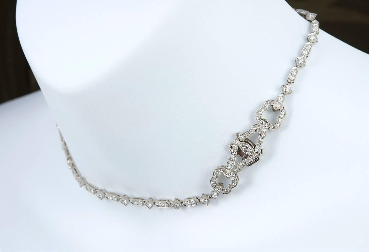 Women's 1930s Art Deco Diamond Platinum Choker Necklace