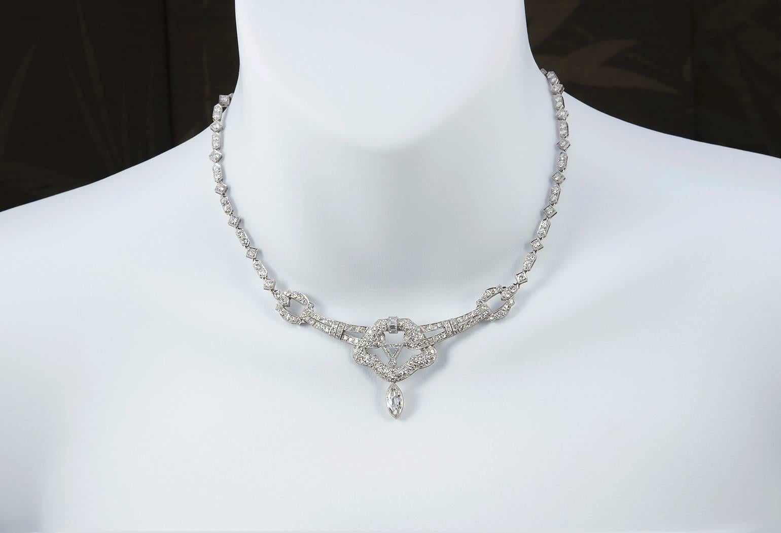 1930s Art Deco Diamond Platinum Choker Necklace In Excellent Condition In Los Angeles, CA