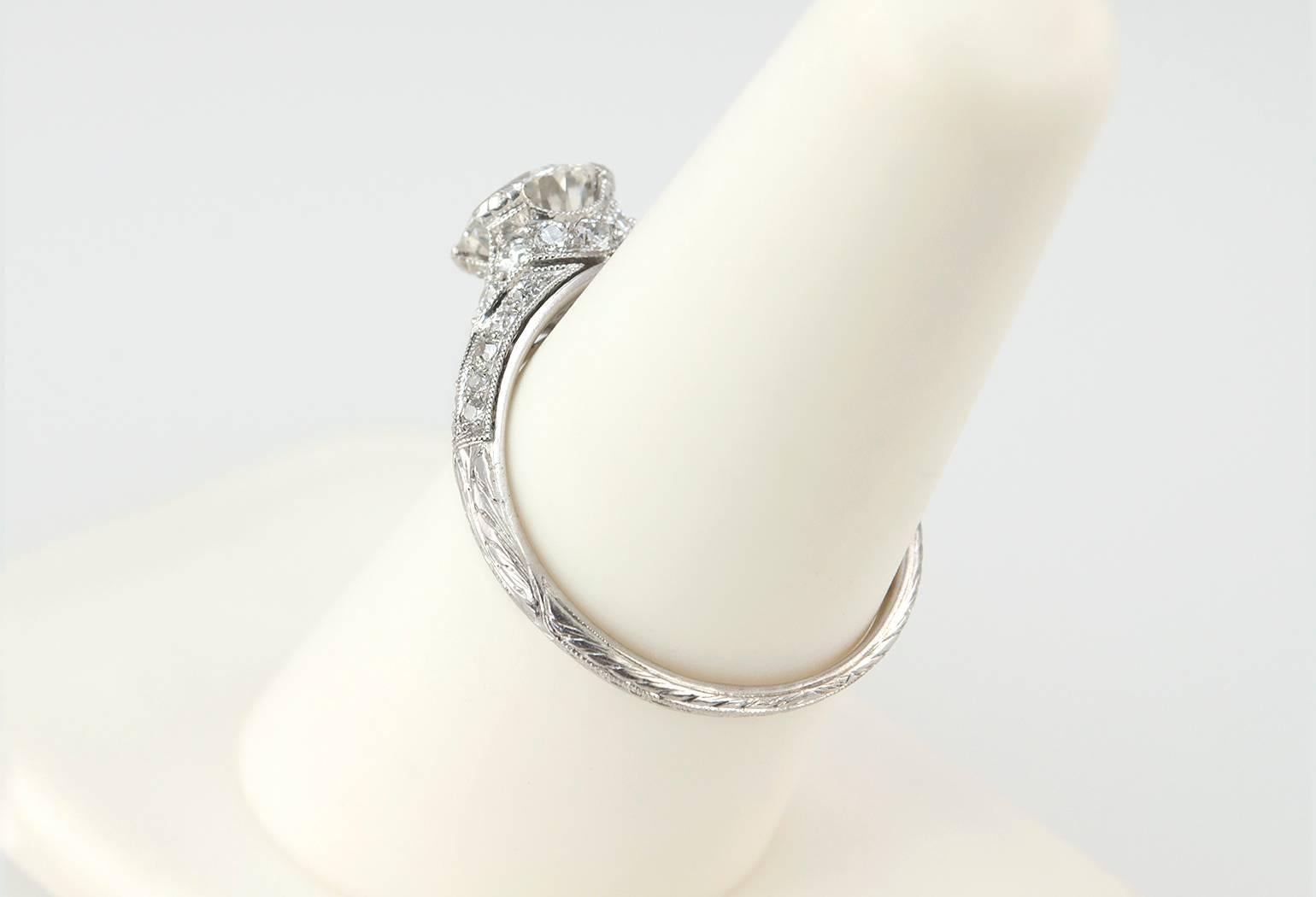 Edwardian 1.20 Carat GIA Cert Old European Cut Diamond Engagement Ring 4