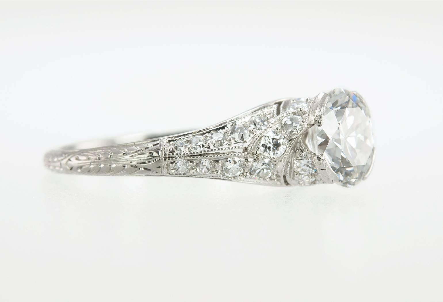Edwardian 1.20 Carat GIA Cert Old European Cut Diamond Engagement Ring 1