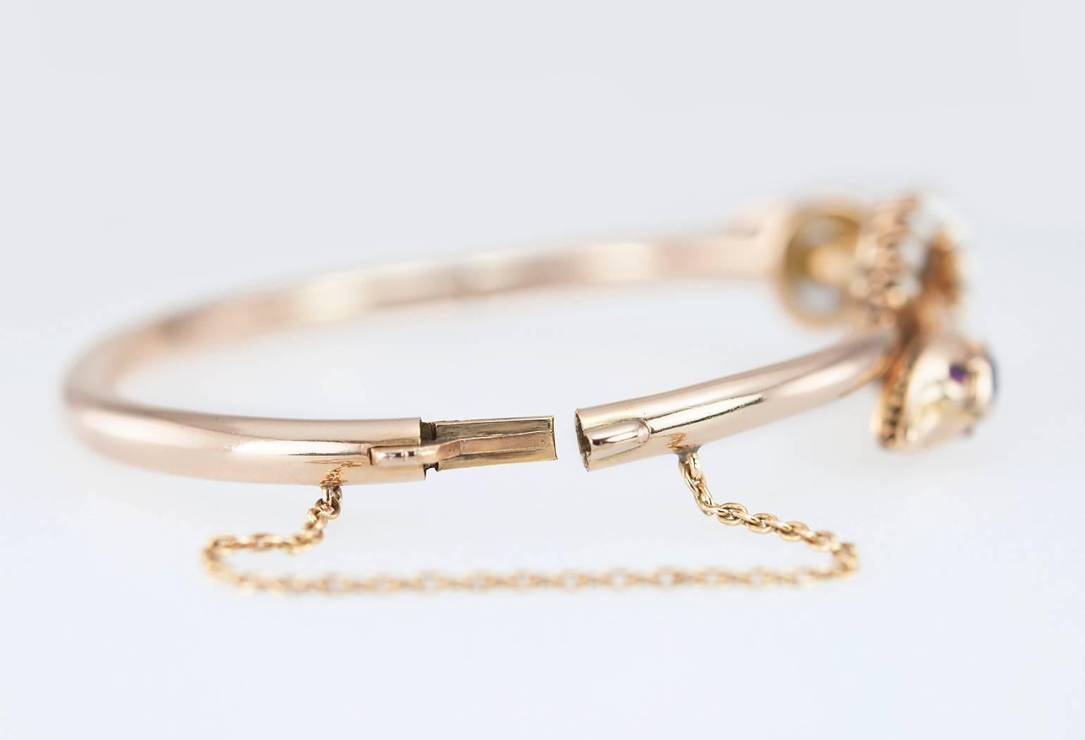 Victorian Pearl Sapphire Gold Snake Bangle Bracelet  For Sale 4