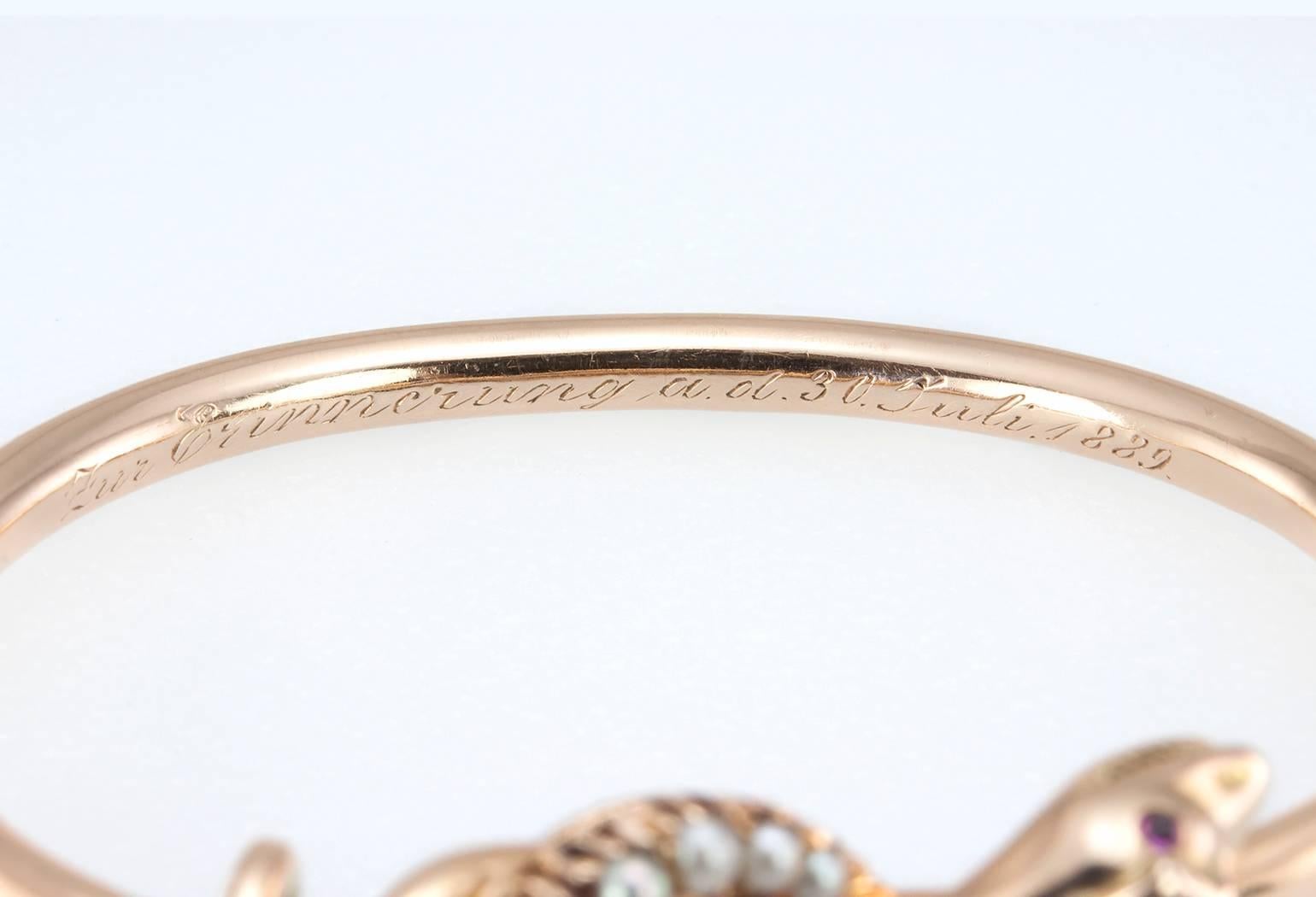 Victorian Pearl Sapphire Gold Snake Bangle Bracelet  For Sale 2