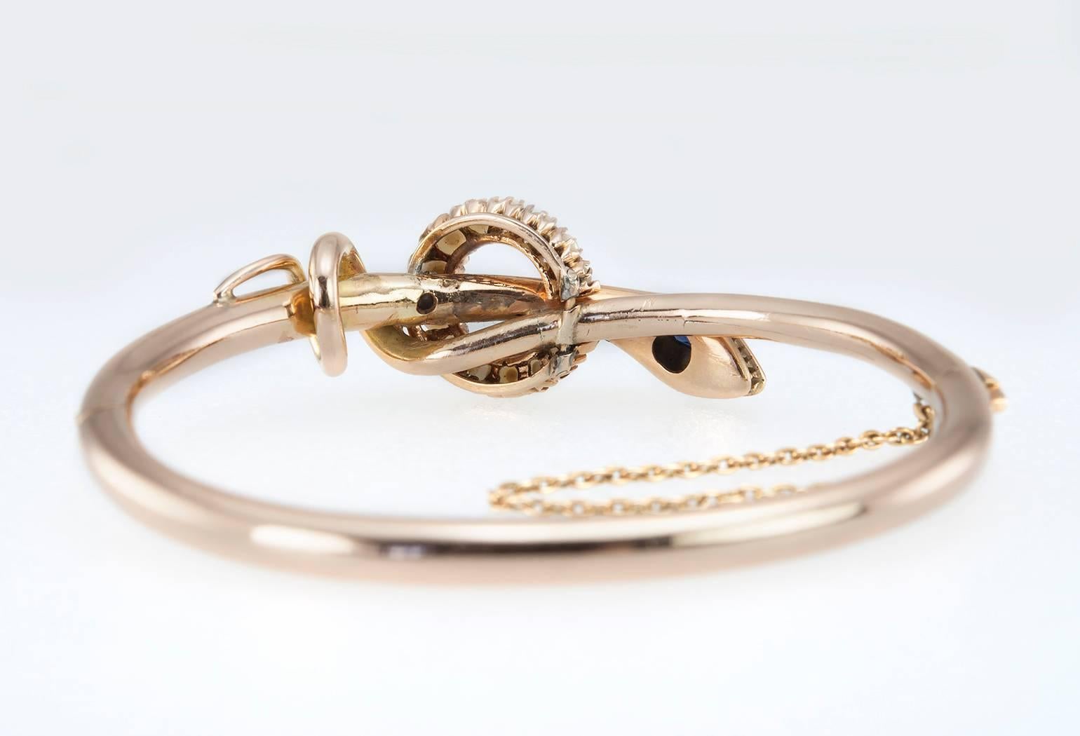 Victorian Pearl Sapphire Gold Snake Bangle Bracelet  For Sale 5