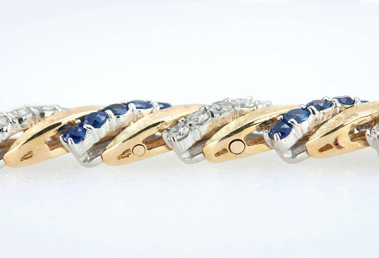 Women's 1960s Sapphire Diamond Gold Link Bracelet For Sale