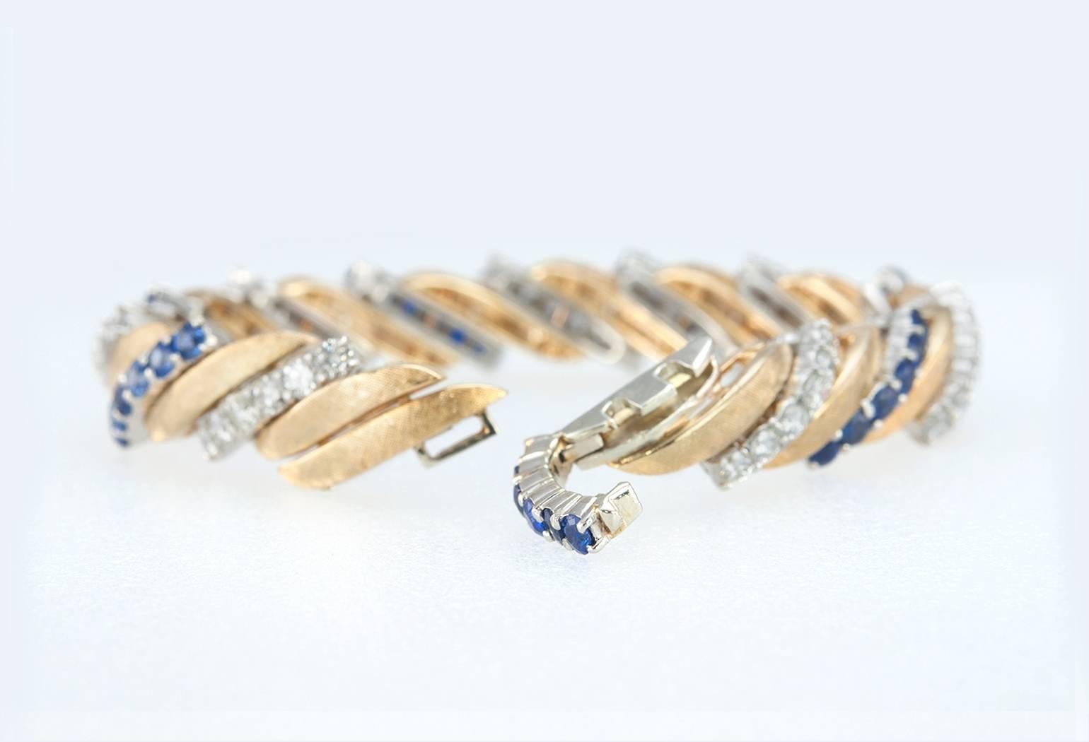 1960s Sapphire Diamond Gold Link Bracelet For Sale 4