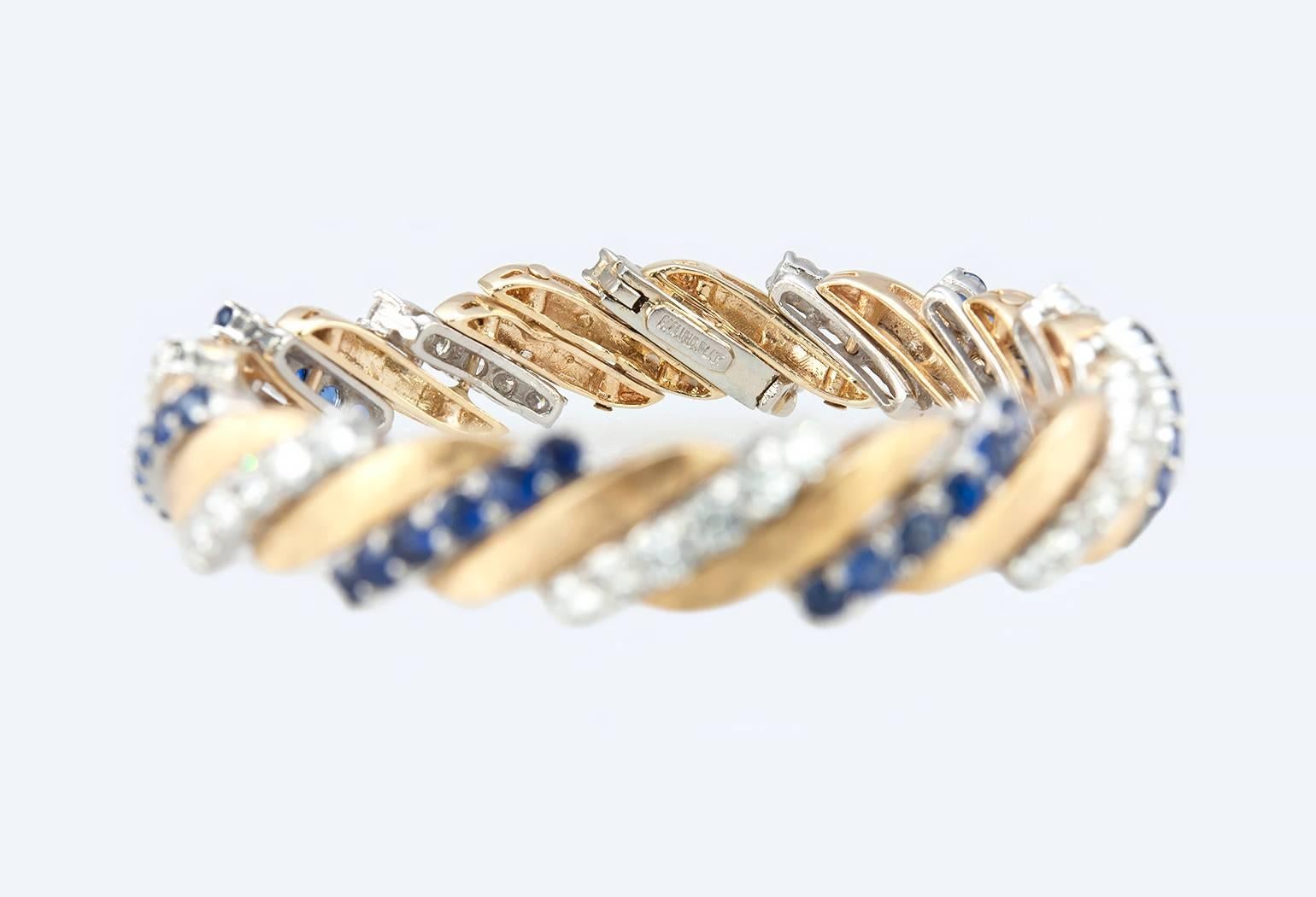 1960s Sapphire Diamond Gold Link Bracelet For Sale 5