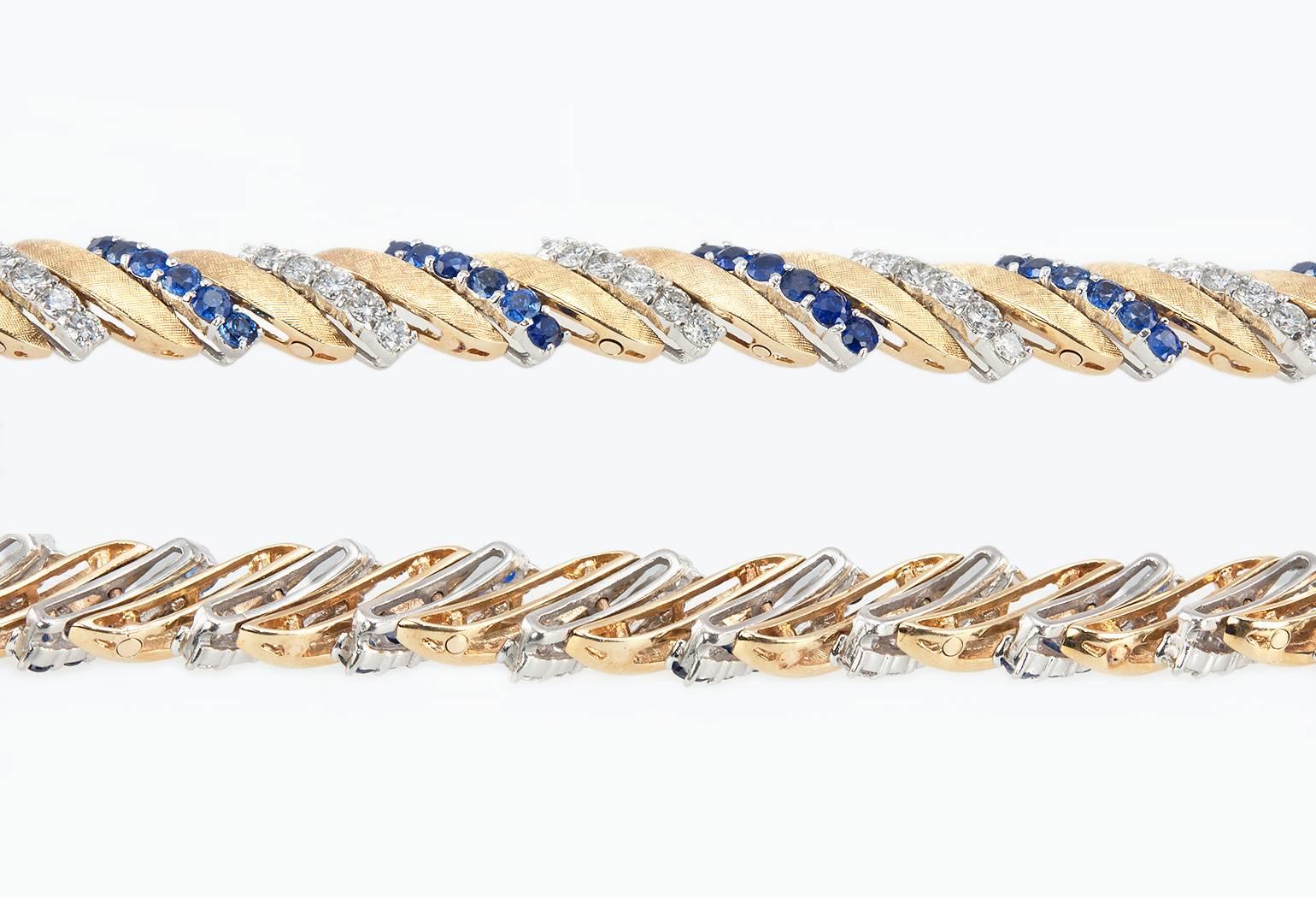 1960s Sapphire Diamond Gold Link Bracelet For Sale 2