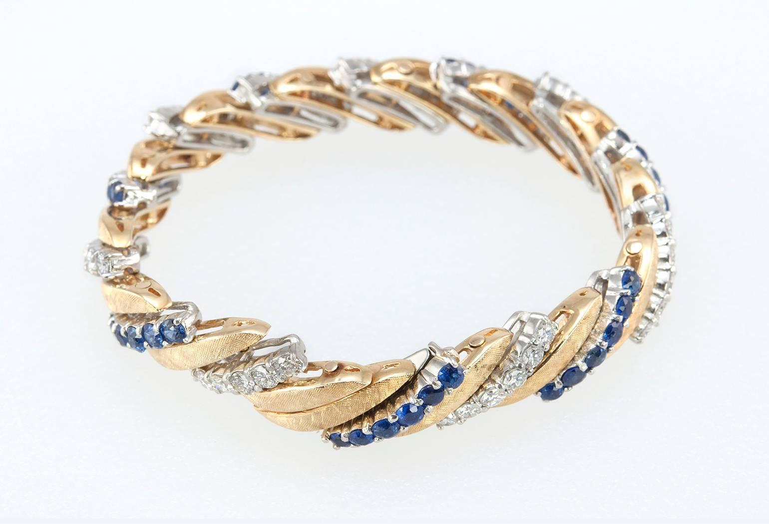 1960s Sapphire Diamond Gold Link Bracelet For Sale 3
