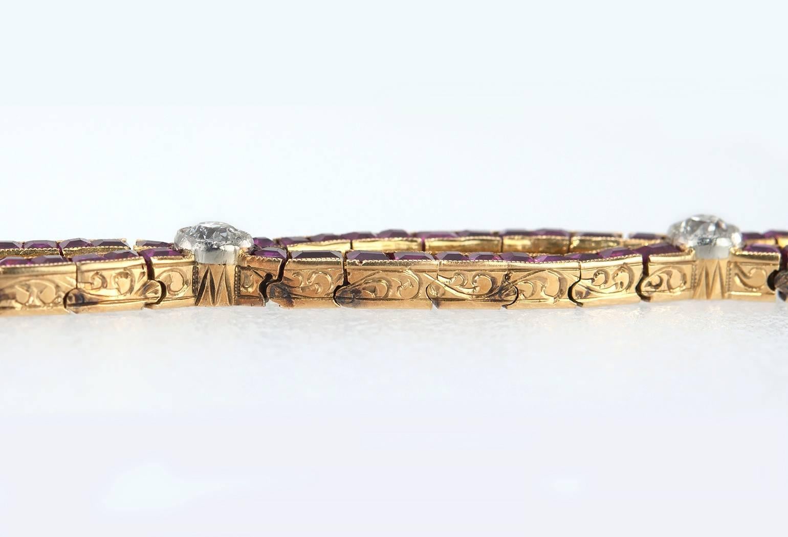 Edwardian Ruby Diamond Gold Platinum Bracelet For Sale 5