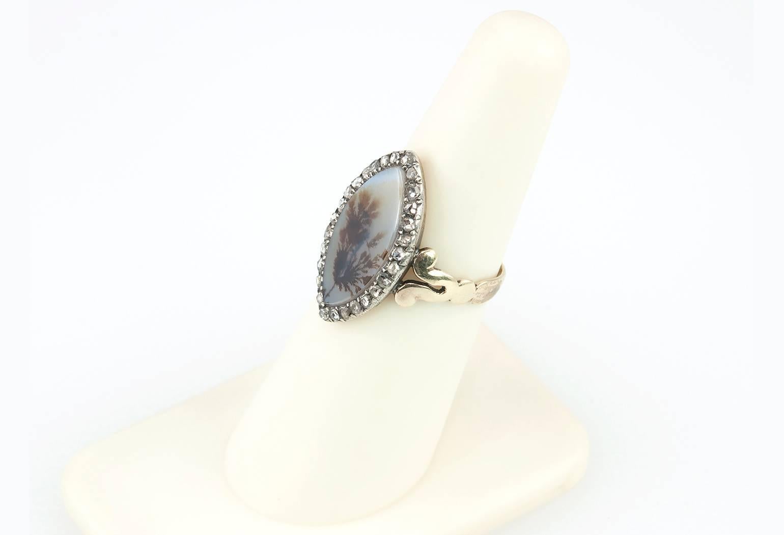 Georgian Moss Agate and Diamond Navette Ring 3