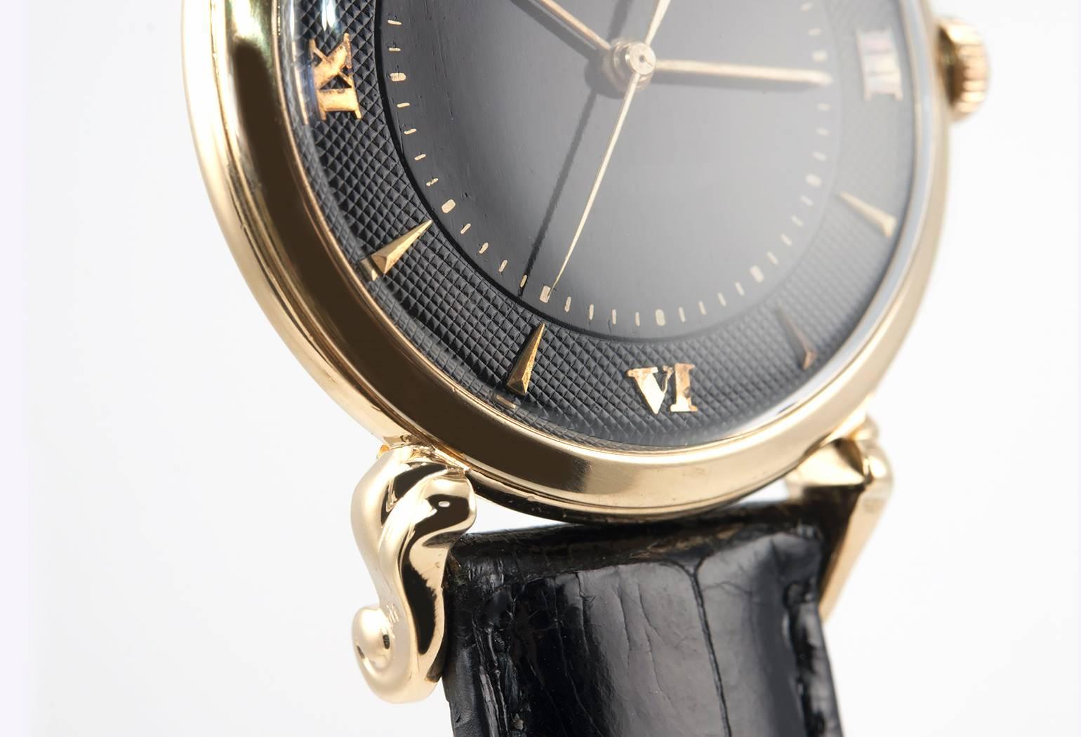1950s Vacheron & Constantin Black Dial Gold Wristwatch For Sale 1