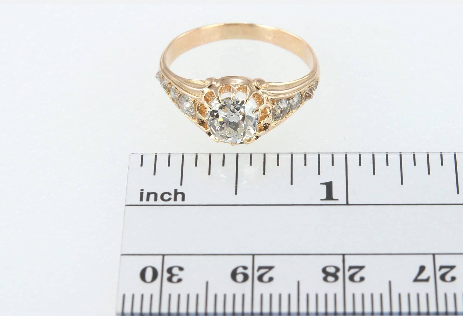 Victorian Old Mine Cut Diamond and Gold Engagement Ring For Sale 6