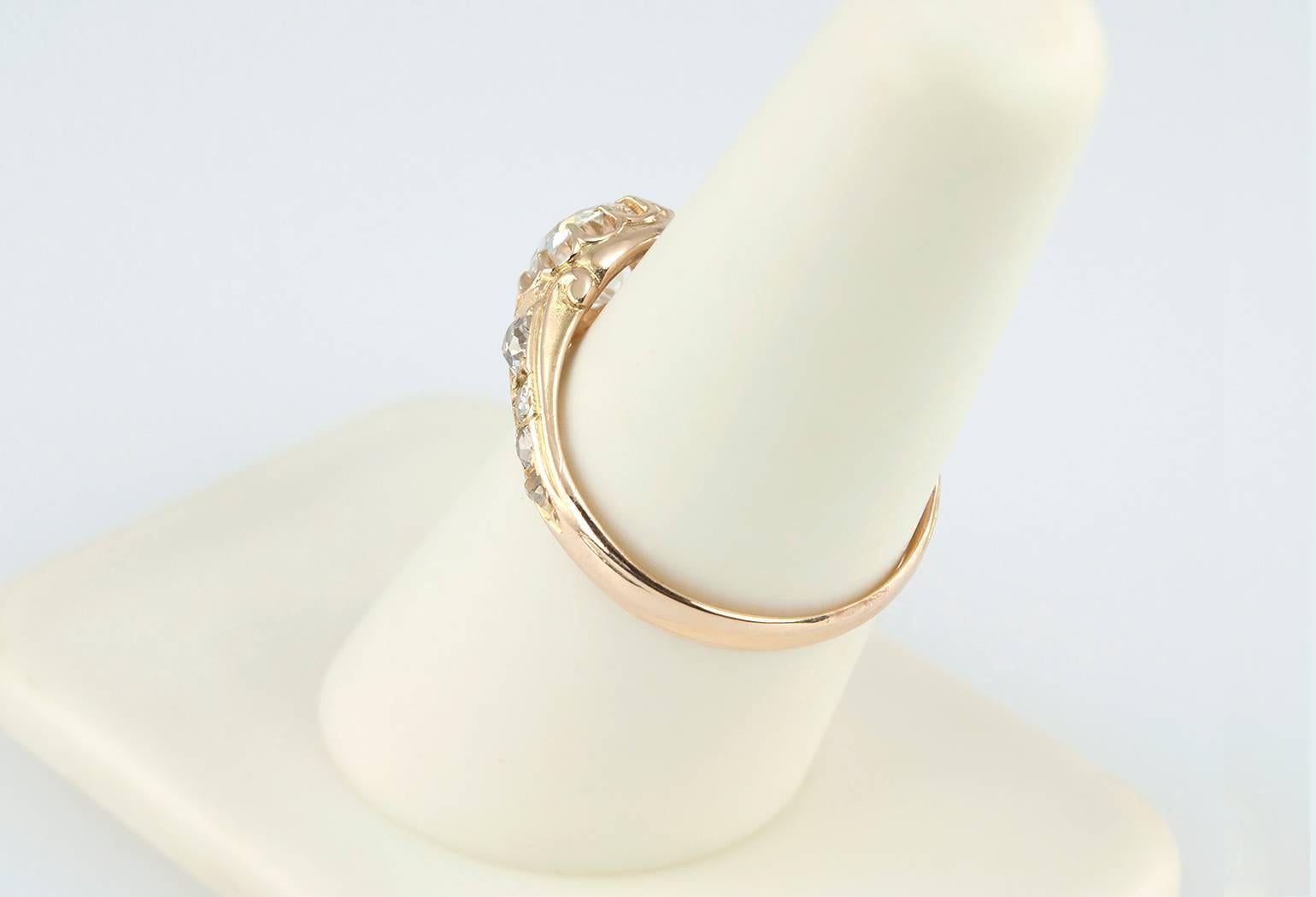 Victorian Old Mine Cut Diamond and Gold Engagement Ring For Sale 5