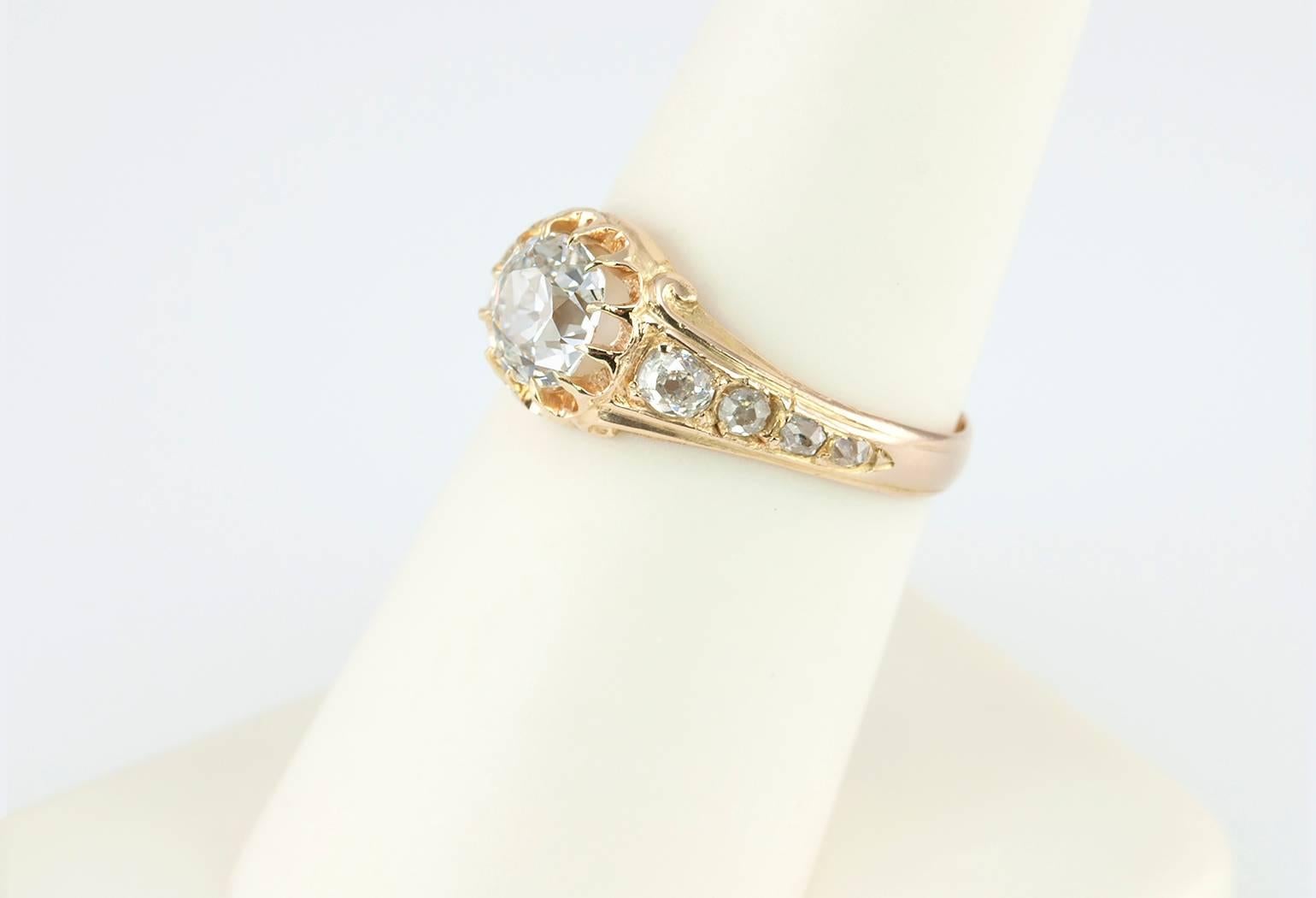 Victorian Old Mine Cut Diamond and Gold Engagement Ring For Sale 4